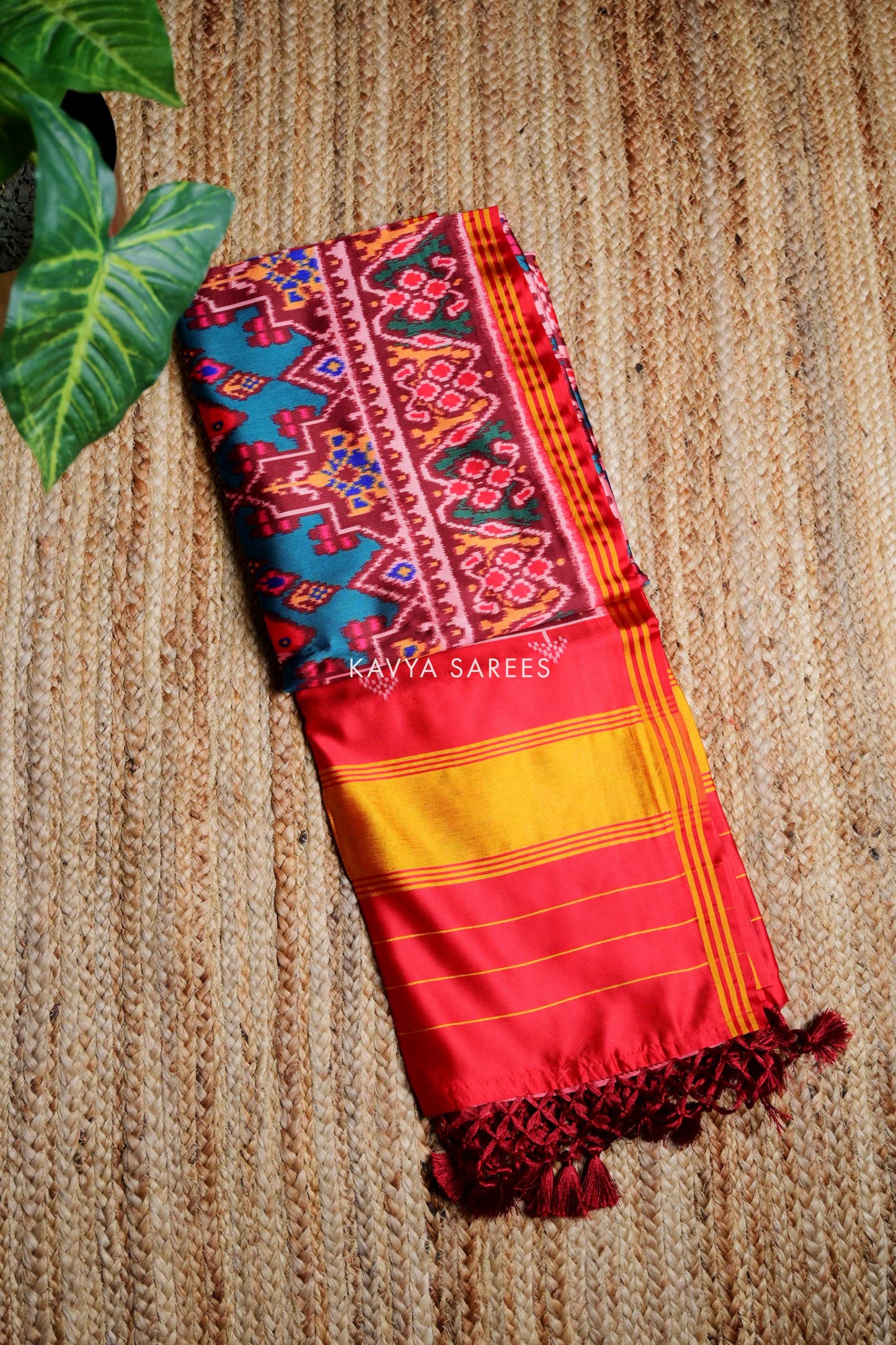 Sky Blue Patola Silk Saree with Elephant Motif Pattern