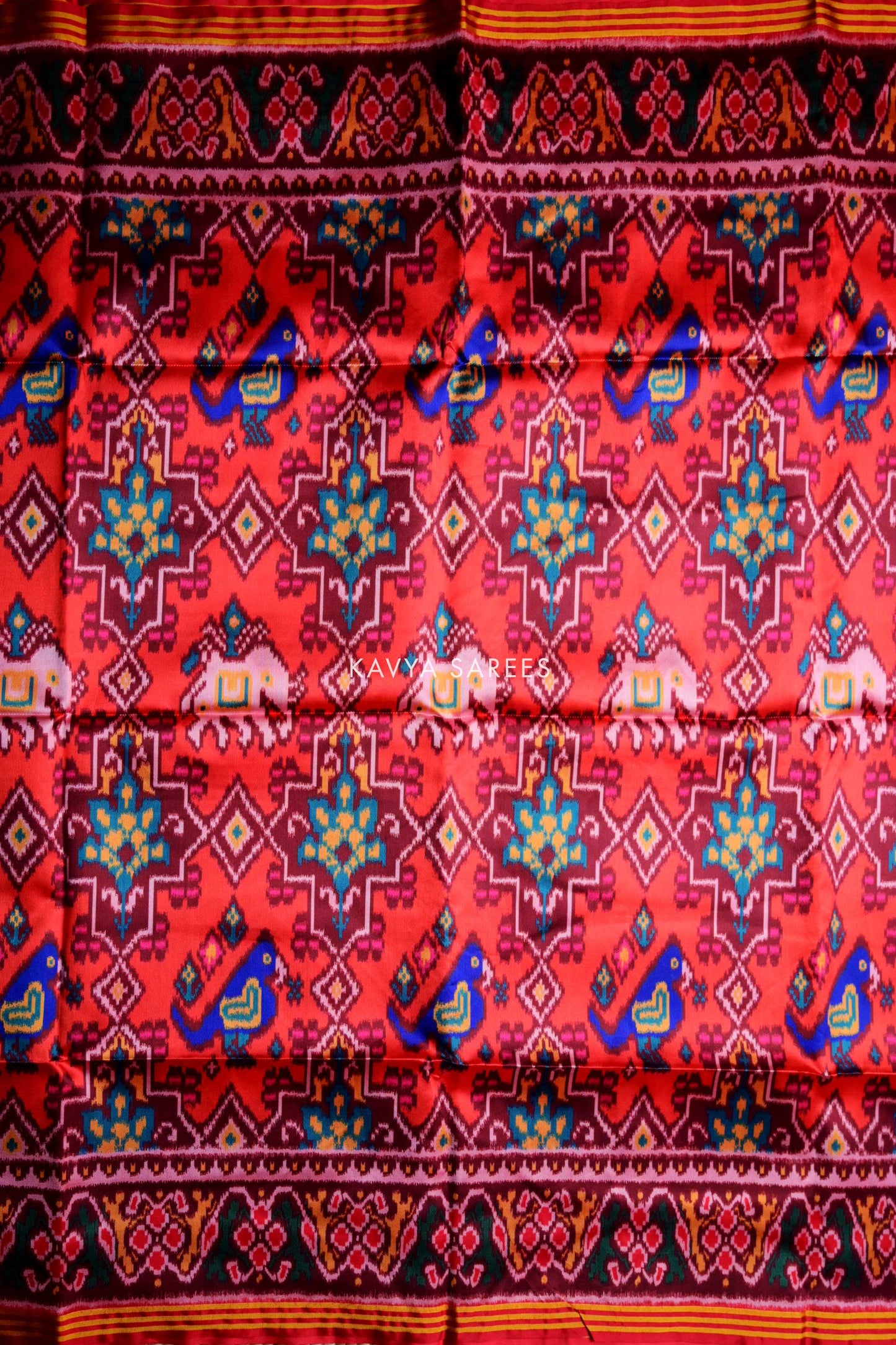 Coral Pink Patola Silk Saree with Traditional Geometric Design