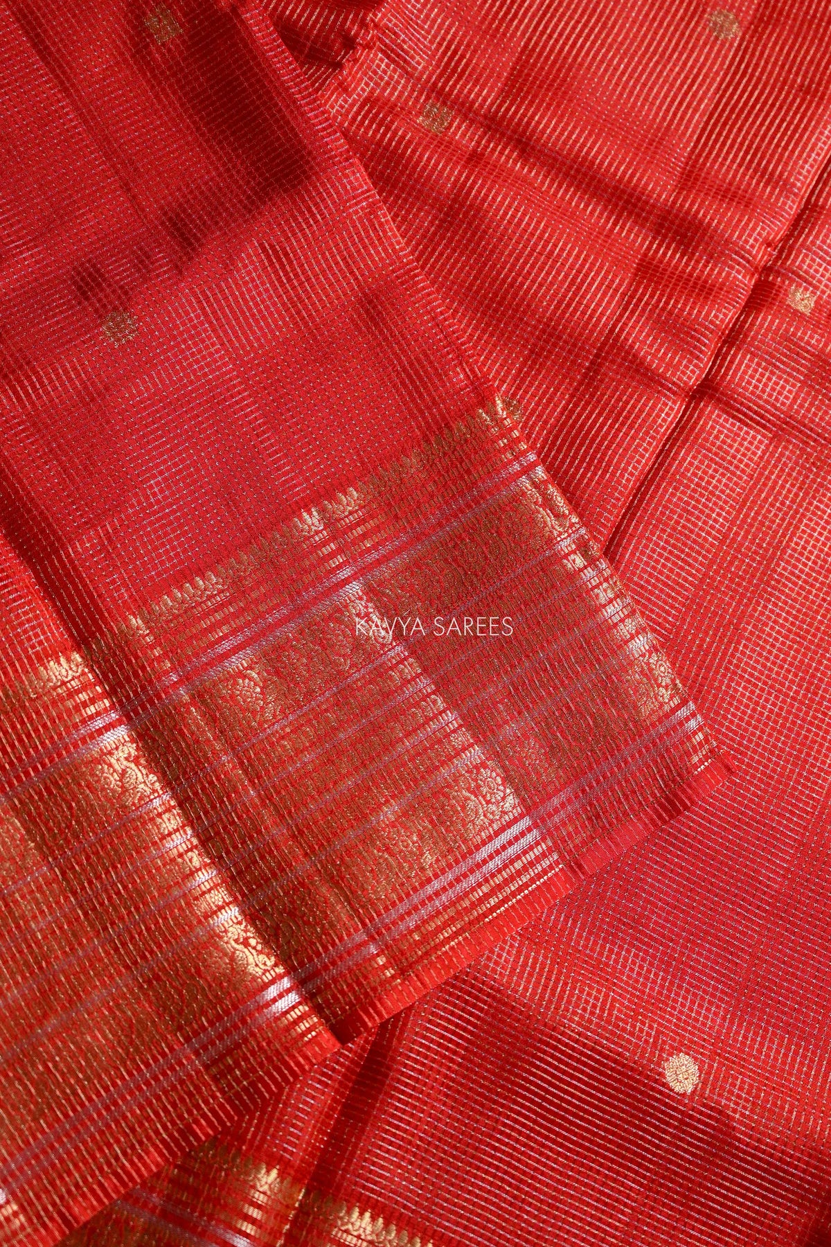 Classic Red Fancy Vintage Saree with Golden Zari Border & Butti