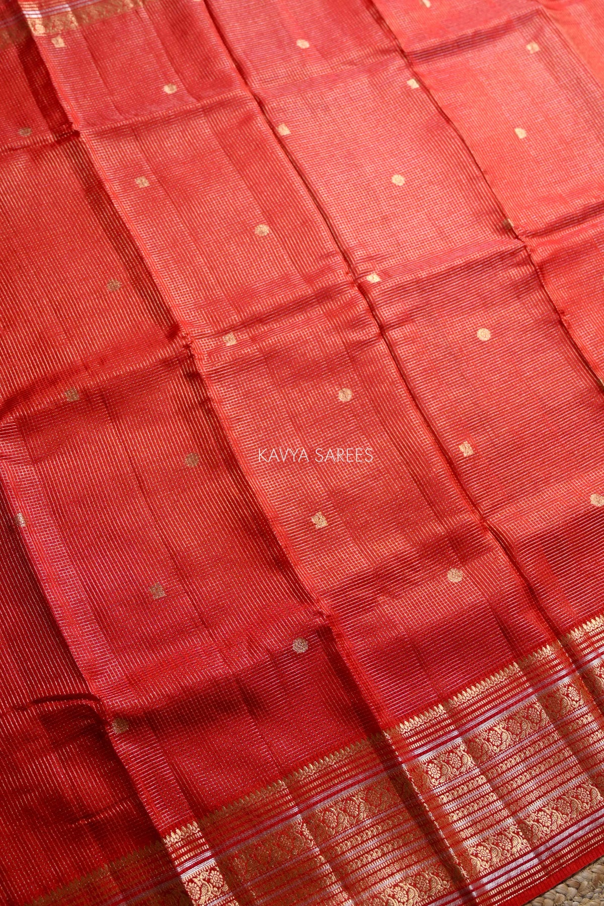 Classic Red Fancy Vintage Saree with Golden Zari Border & Butti