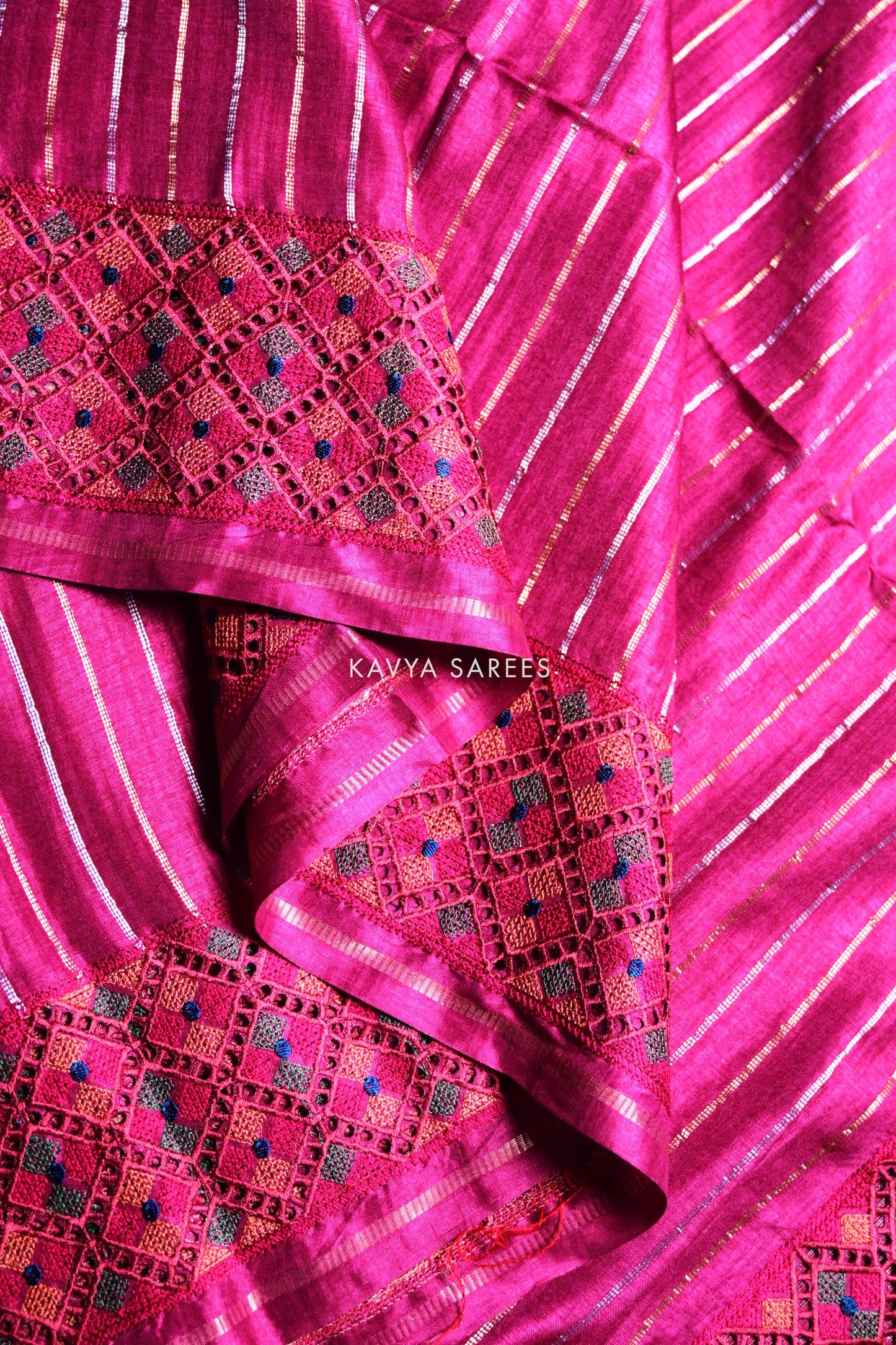 Rani Pink Tussar Silk Saree with Premium Handloom Designer Border
