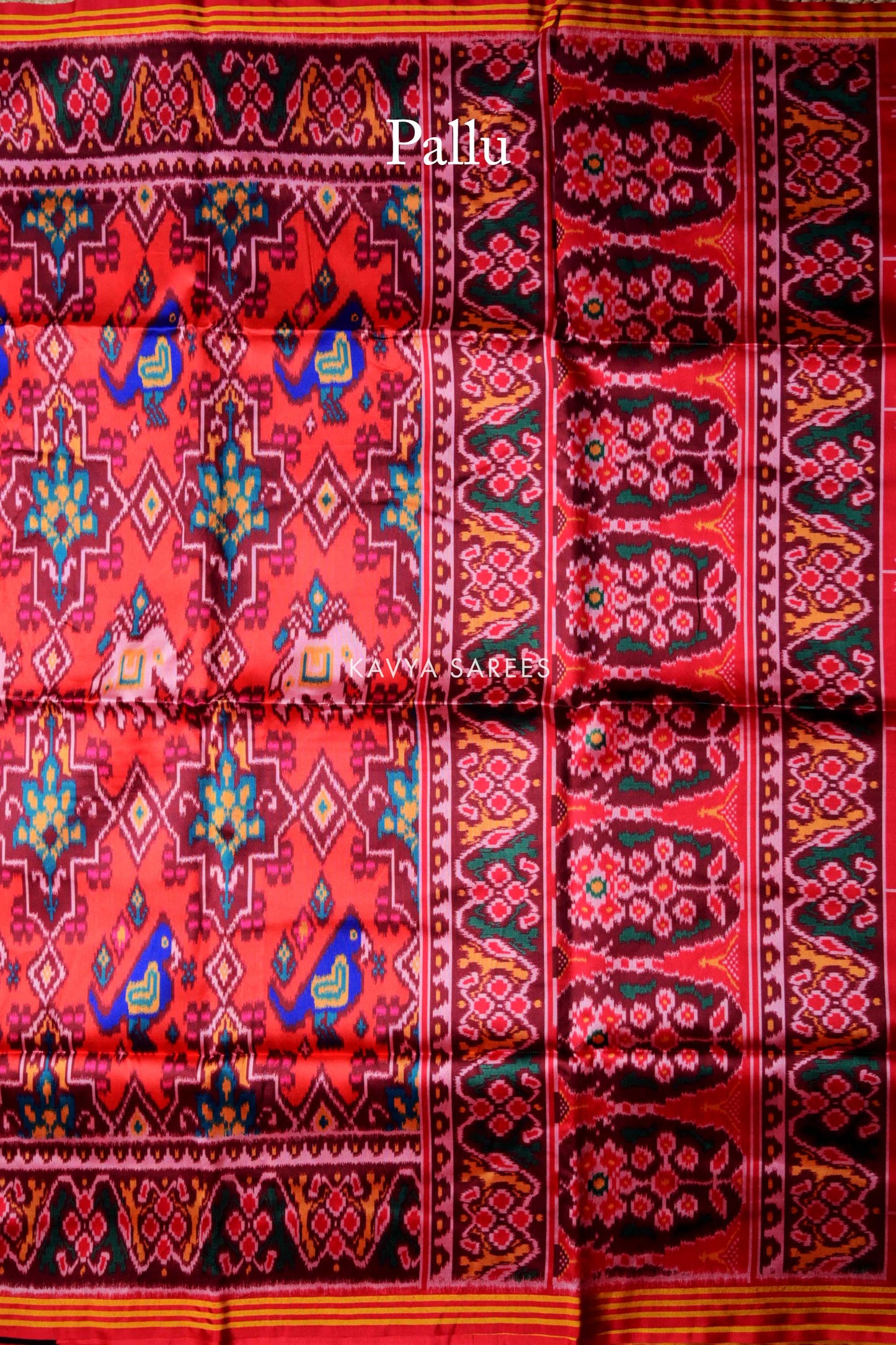 Coral Pink Patola Silk Saree with Traditional Geometric Design