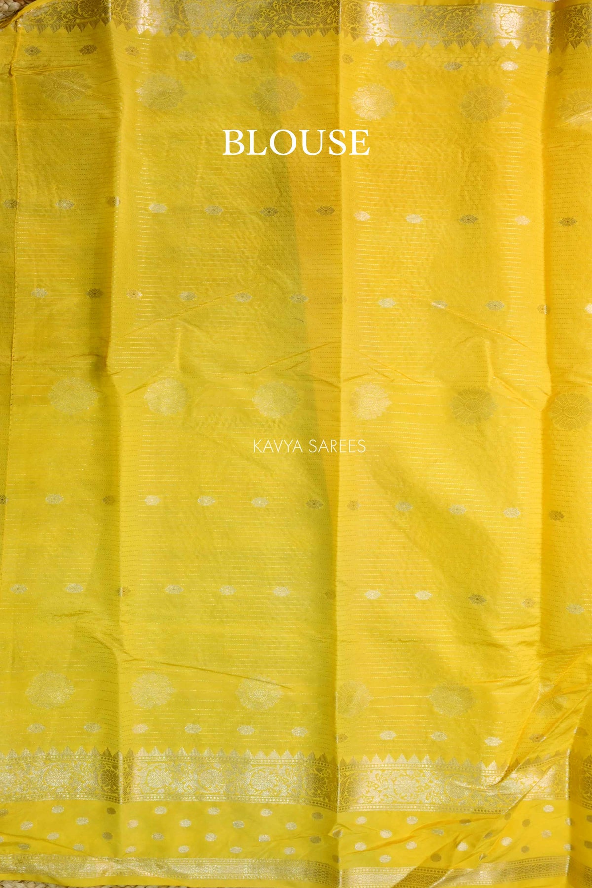 Bright Yellow Semi Raw Silk Saree with Silver Floral Zari Motifs & Traditional Border