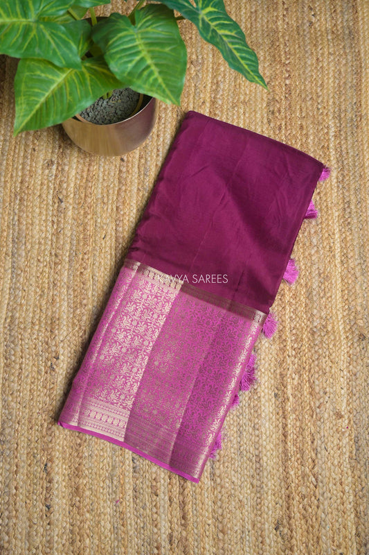 Wine & Magenta Chinnon Silk Fancy Saree with Elegant Zari Border