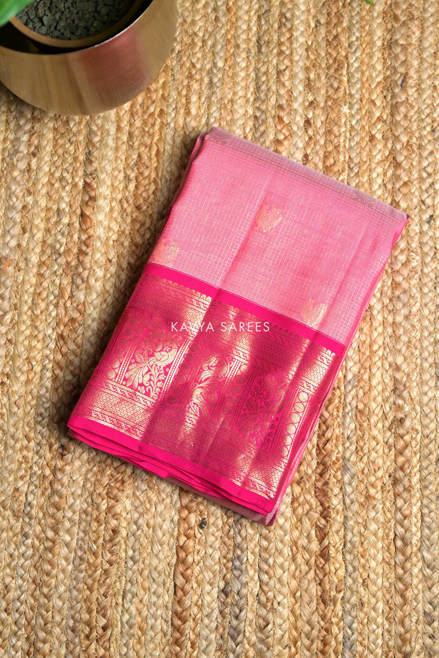 Baby Pink Kanchi Pattu Silk Saree with Rani Pink Zari Border