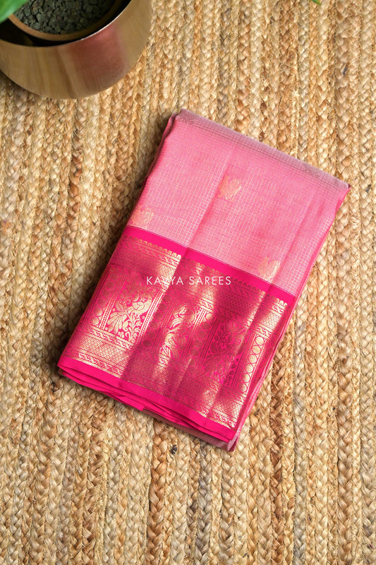 Baby Pink Kanchi Pattu Silk Saree with Rani Pink Zari Border