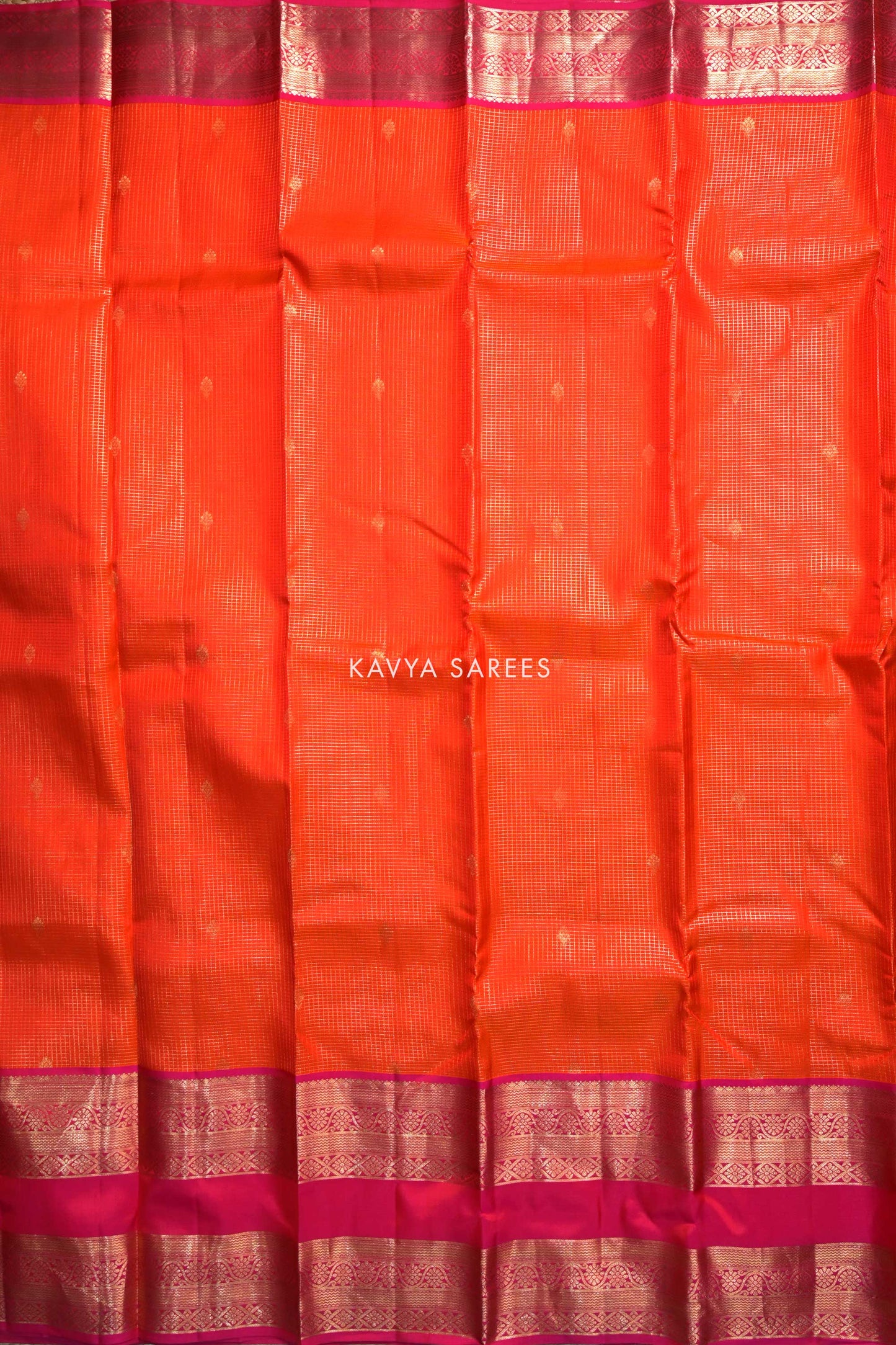Orange & Pink Kanchi Pattu Silk Saree with Elegant Zari Border