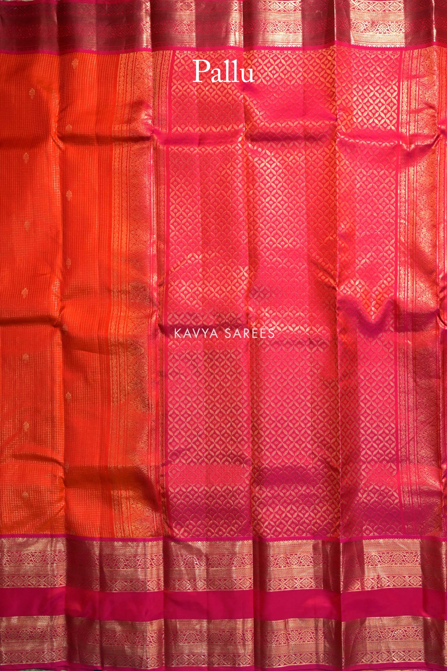 Orange & Pink Kanchi Pattu Silk Saree with Elegant Zari Border