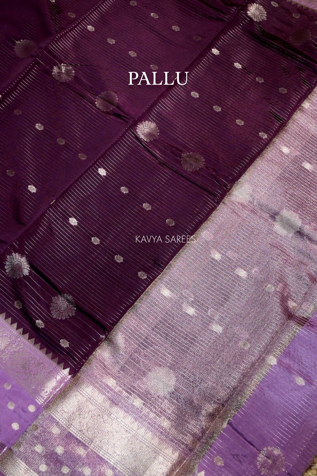 Deep Purple Semi Raw Silk Saree with Silver Floral Zari Motifs & Rich Zari Border