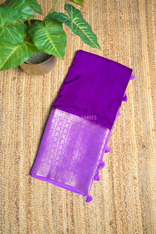 Vibrant Purple & Lavender Chinnon Silk Fancy Saree with Rich Zari Border