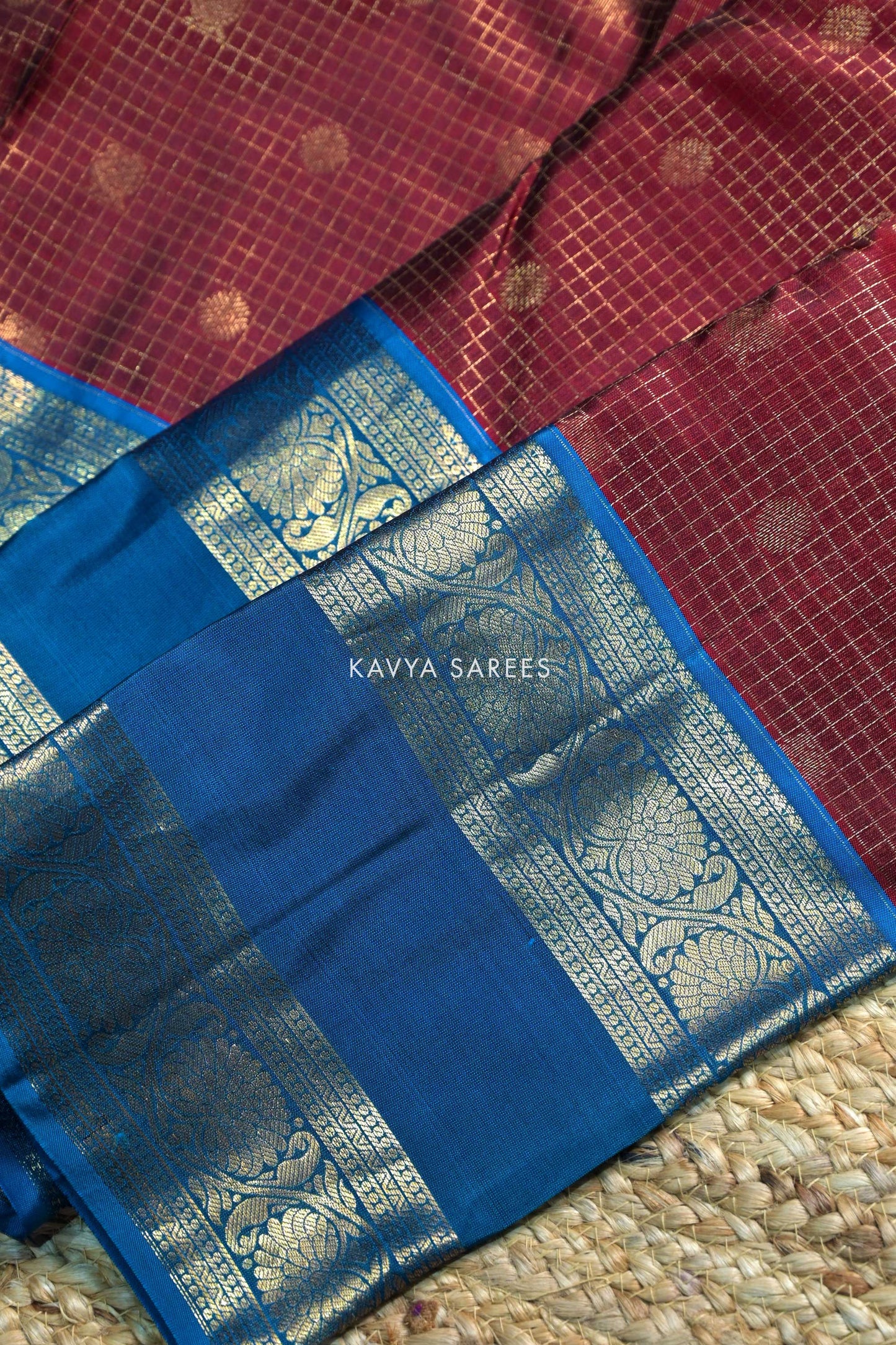 Maroon & Royal Blue Kanchi Pattu Silk Saree with Rich Zari Border