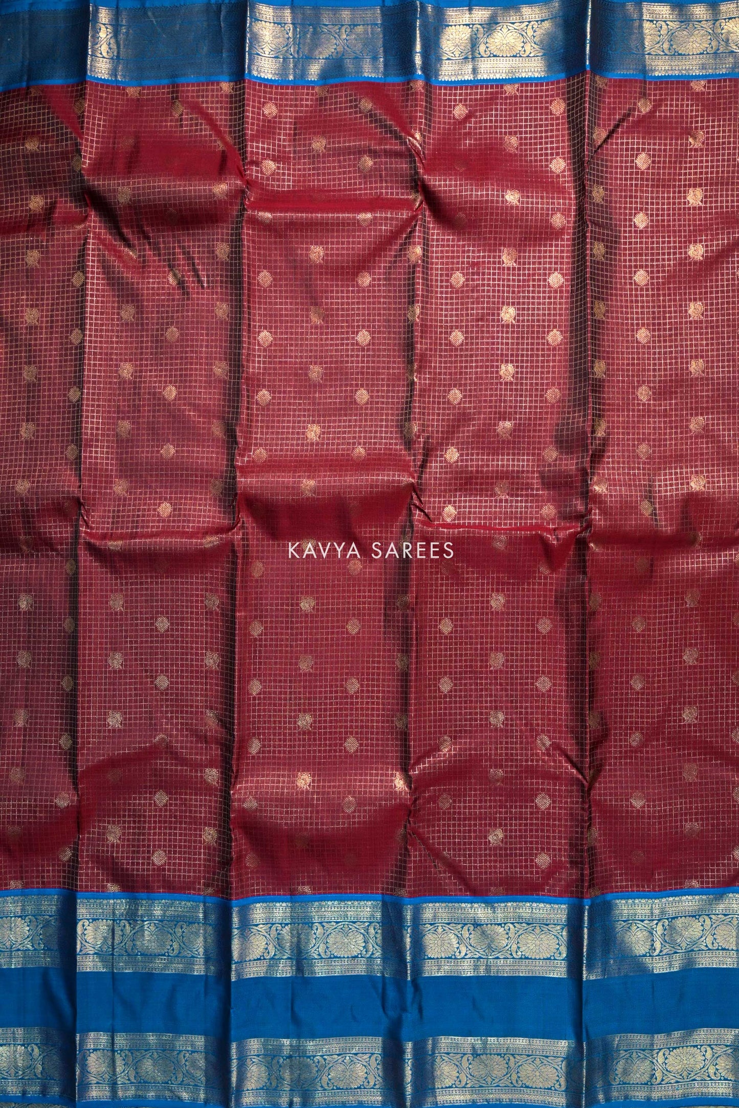 Maroon & Royal Blue Kanchi Pattu Silk Saree with Rich Zari Border
