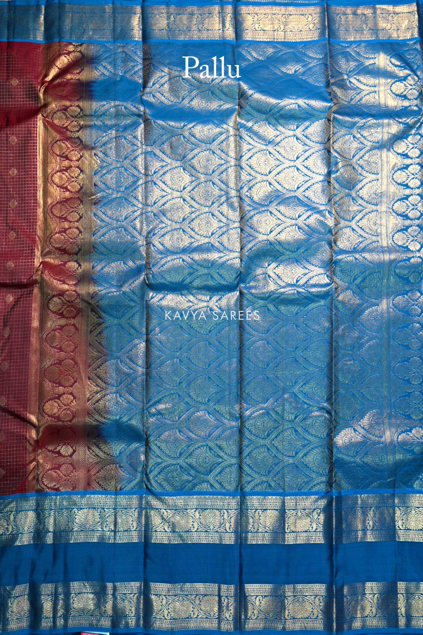 Maroon & Royal Blue Kanchi Pattu Silk Saree with Rich Zari Border