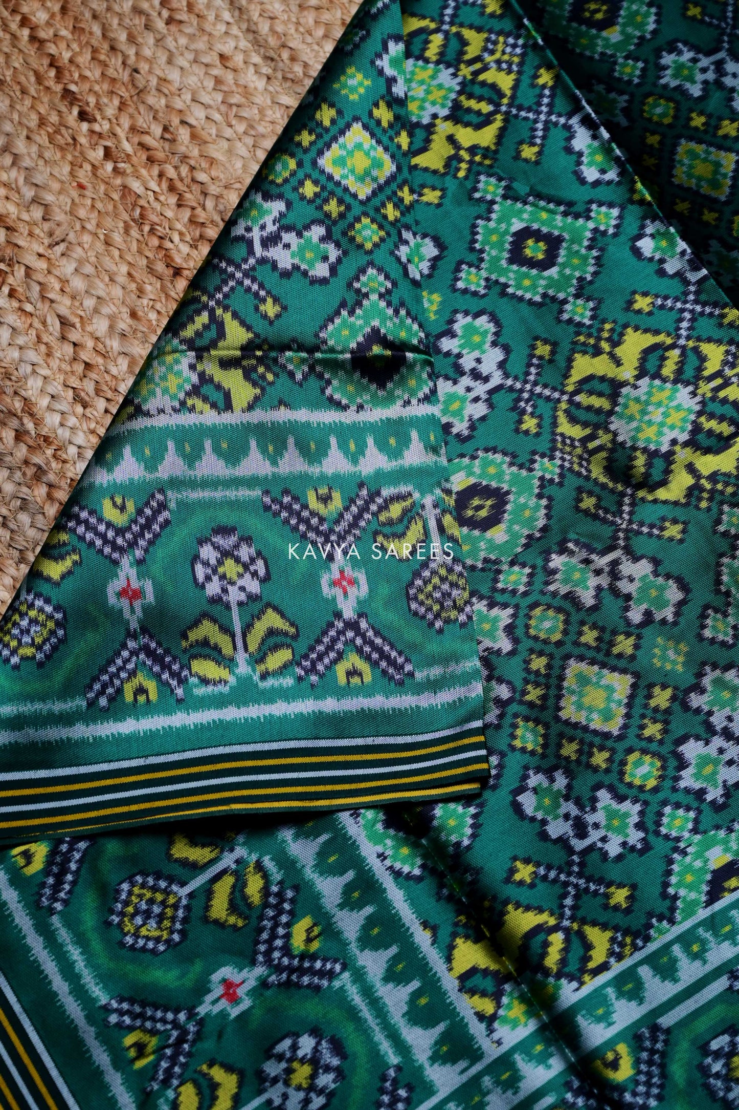 Sea Green Patola Silk Saree with Floral Ikat Motifs