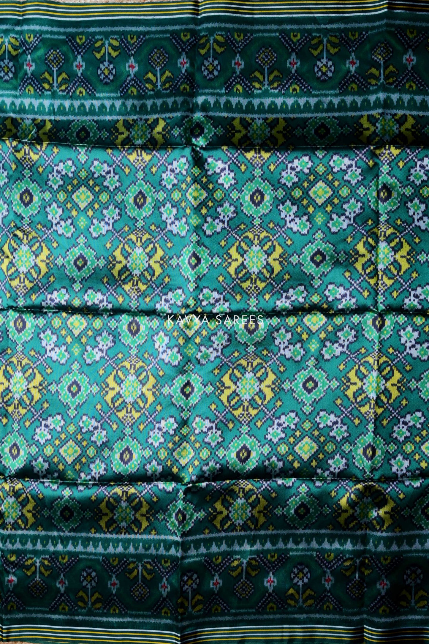 Sea Green Patola Silk Saree with Floral Ikat Motifs
