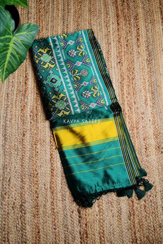 Sea Green Patola Silk Saree with Floral Ikat Motifs