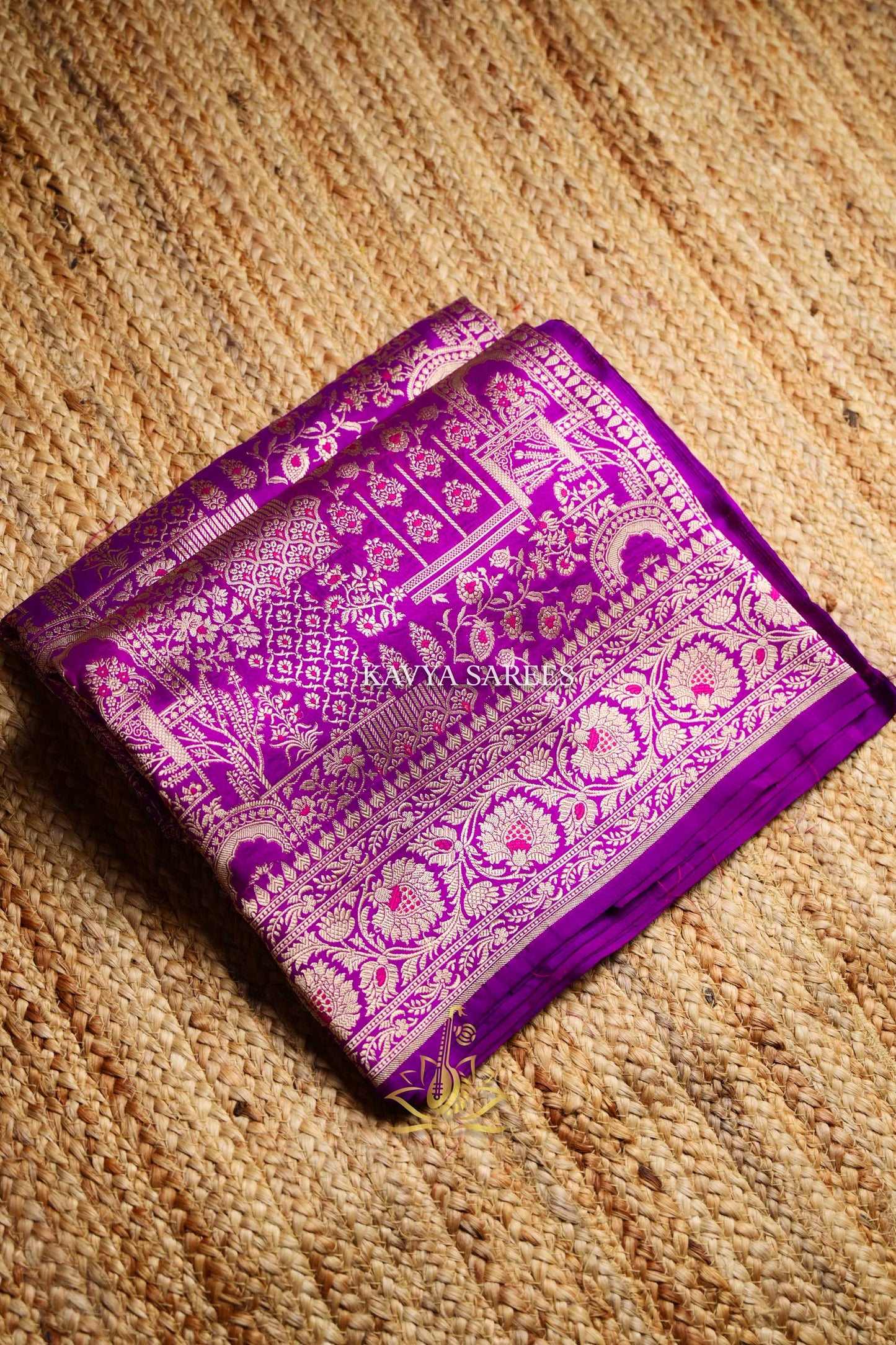 Royal Violet Banaras Pattu Saree with Antique Gold & Pink Zari Weaving