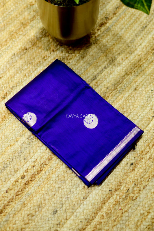 Rich violet Chanderi saree with elegant silver zari motifs and refined woven border