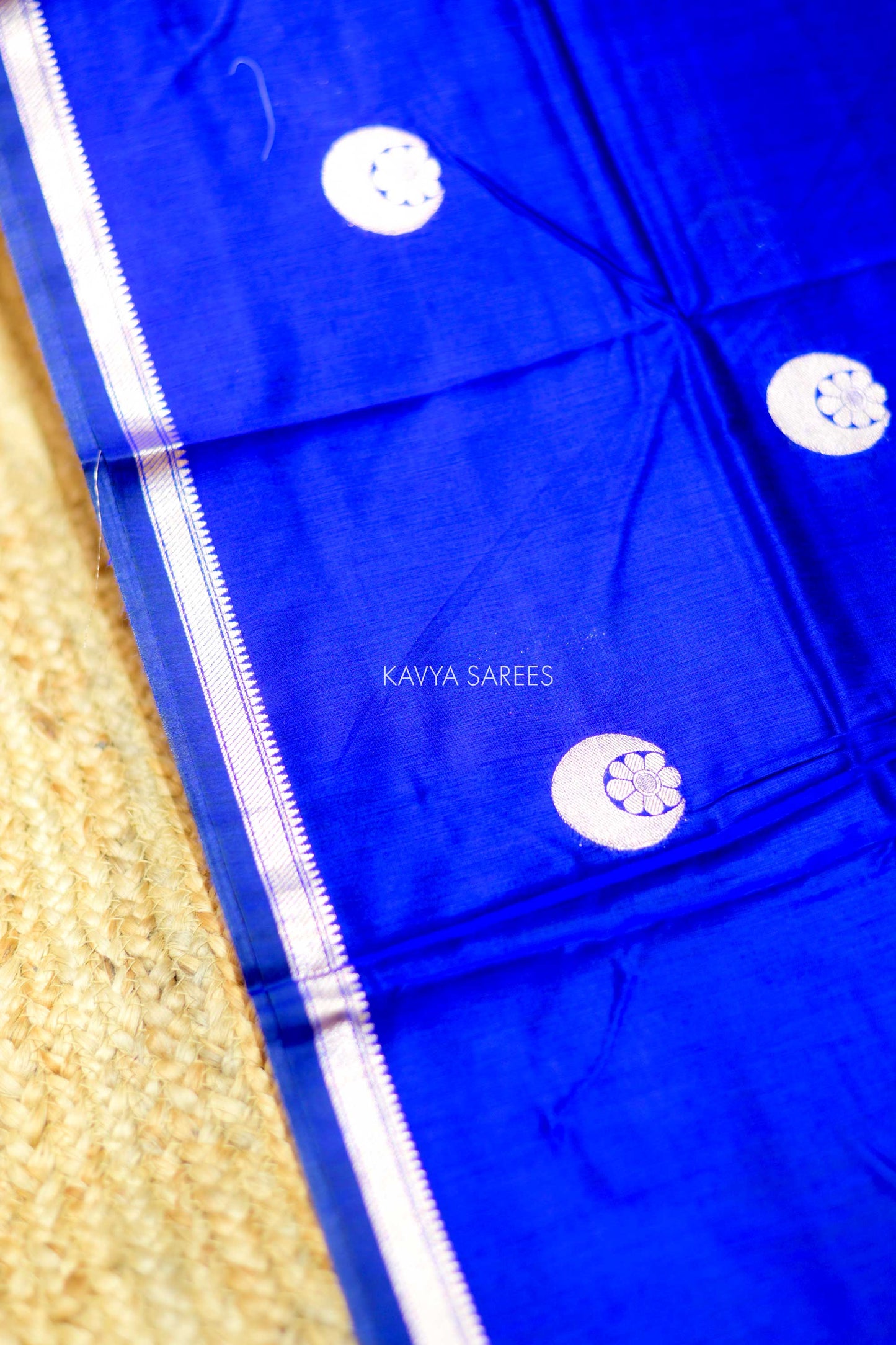 Premium royal blue Chanderi saree with shimmering silver motifs and timeless elegance