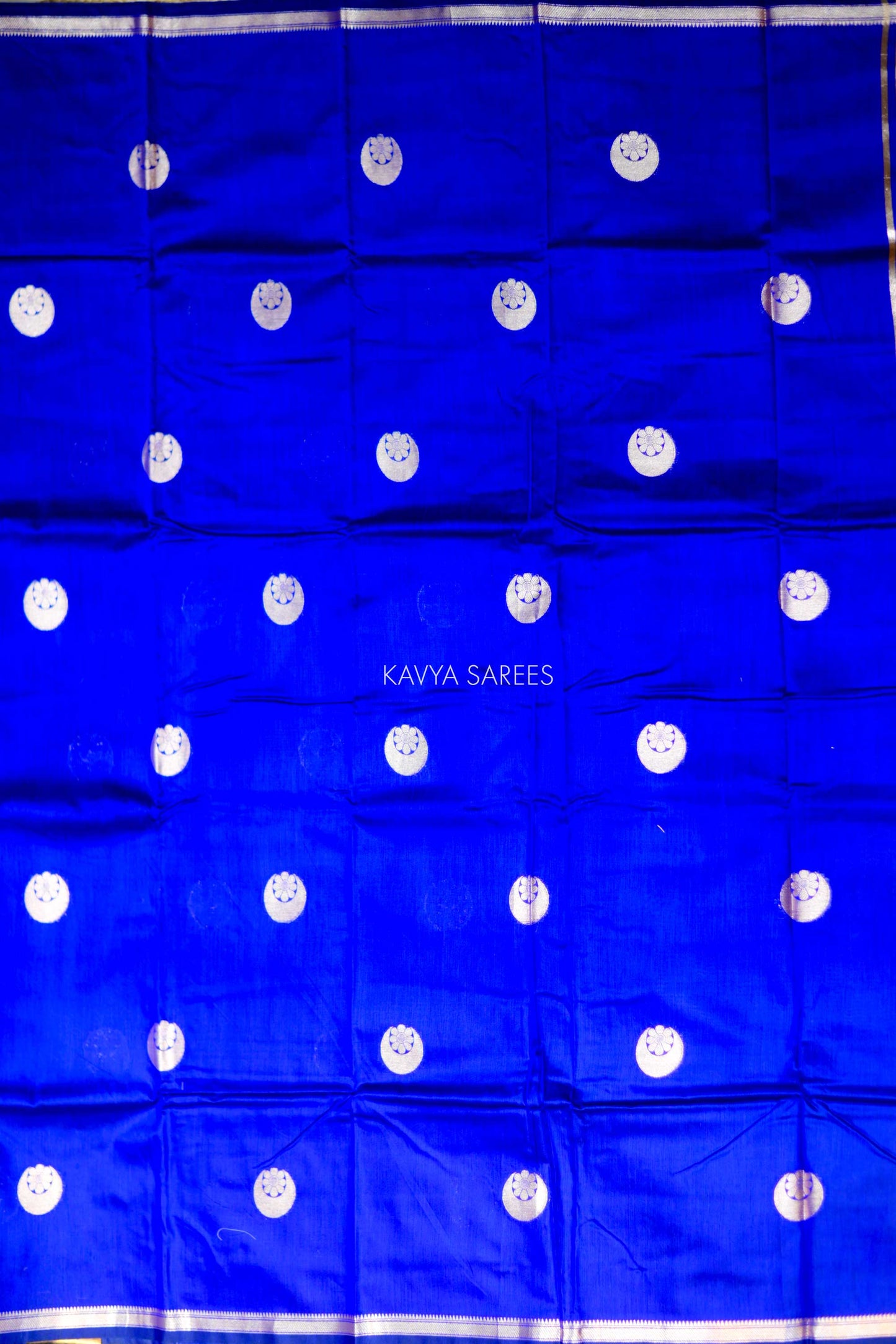 Premium royal blue Chanderi saree with shimmering silver motifs and timeless elegance