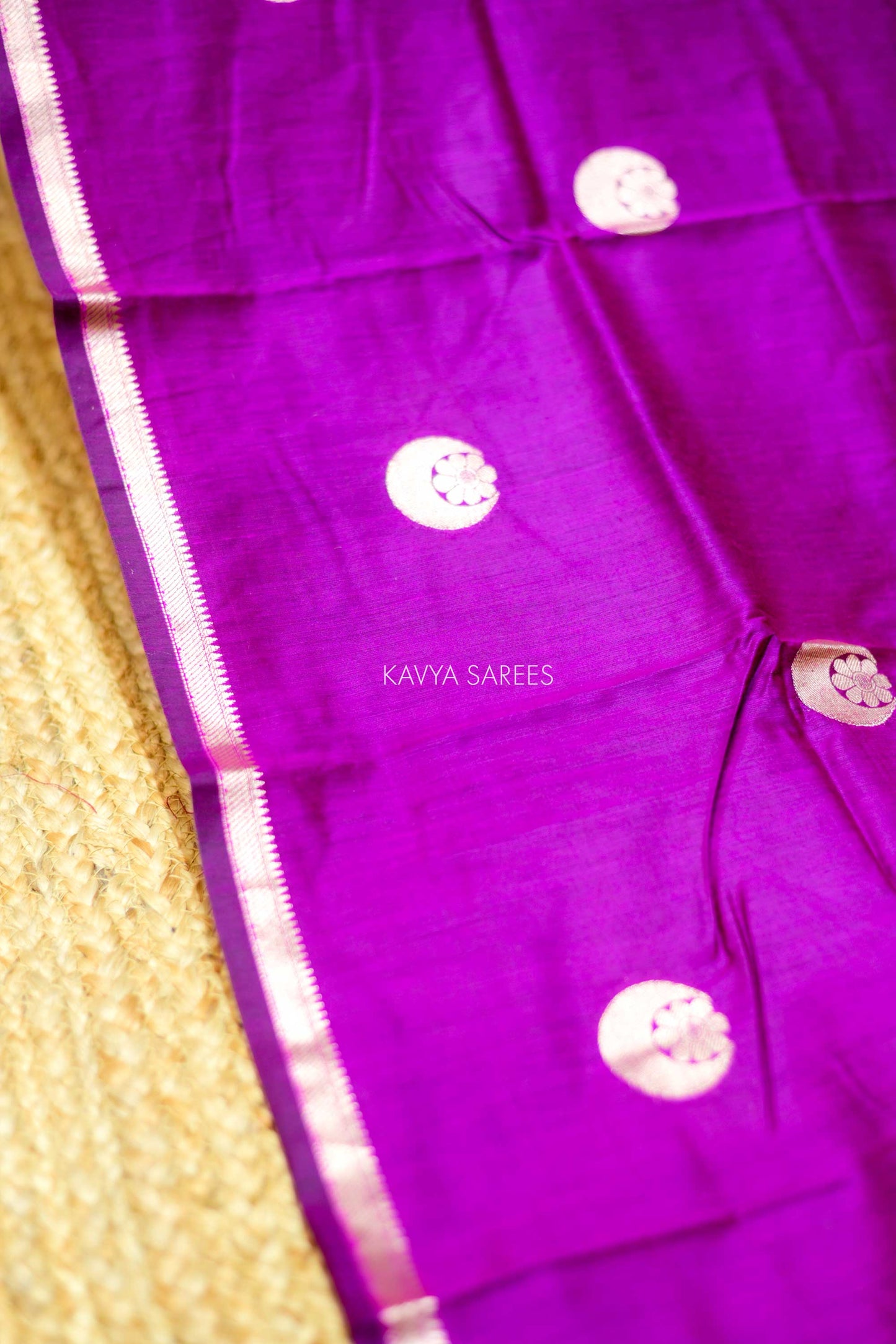 Vibrant magenta purple Chanderi saree crafted with delicate silver zari work