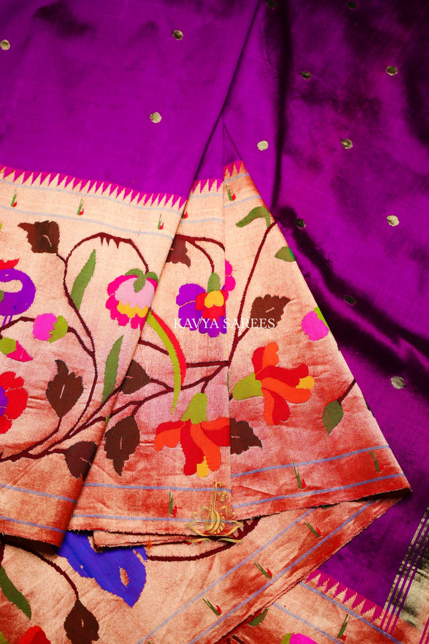 Pure Paithani Silk Saree – Royal Purple with Multicolor Floral Border