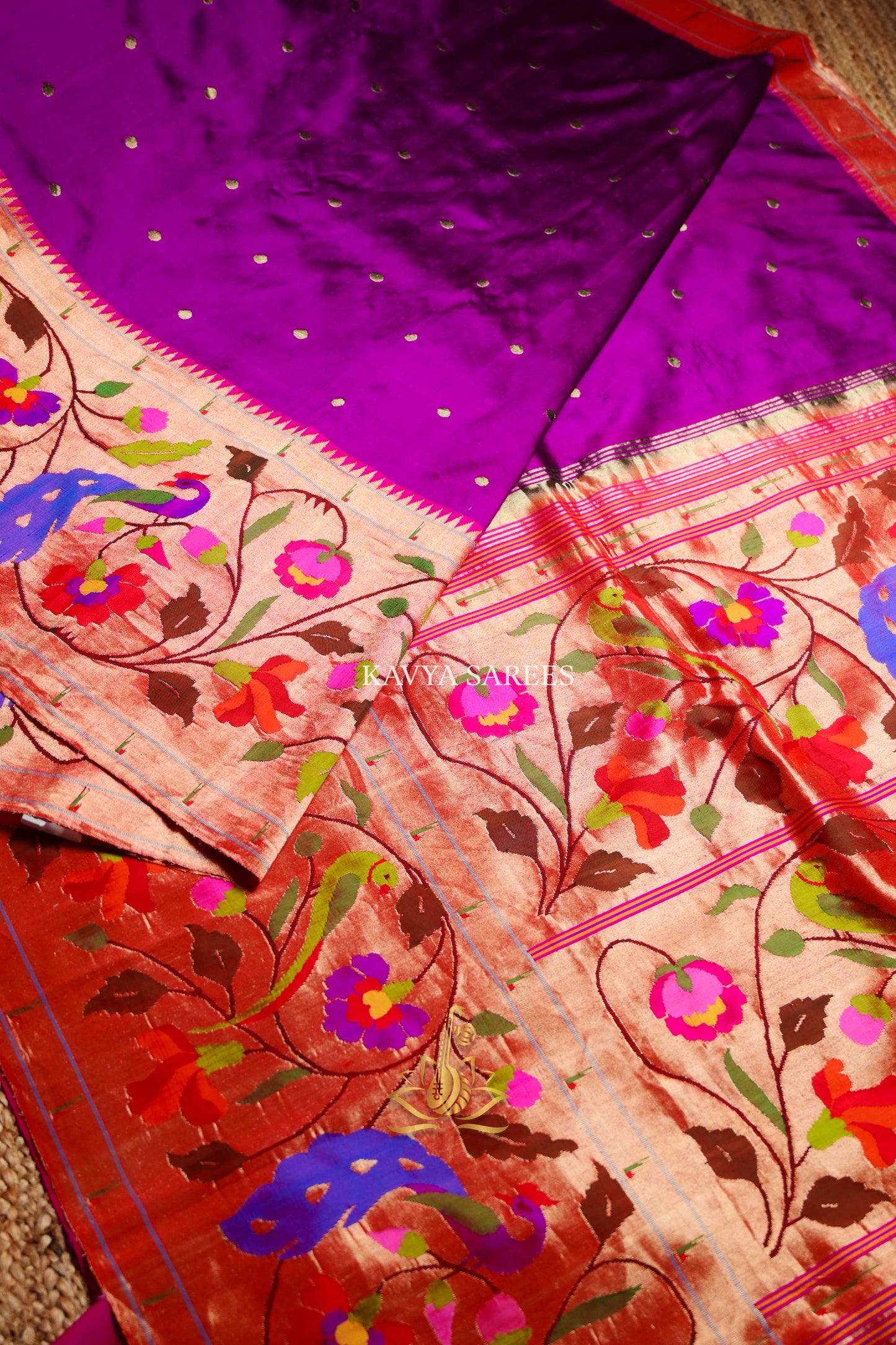 Pure Paithani Silk Saree – Royal Purple with Multicolor Floral Border