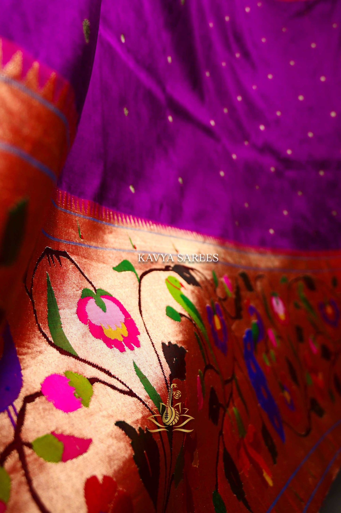 Pure Paithani Silk Saree – Royal Purple with Multicolor Floral Border