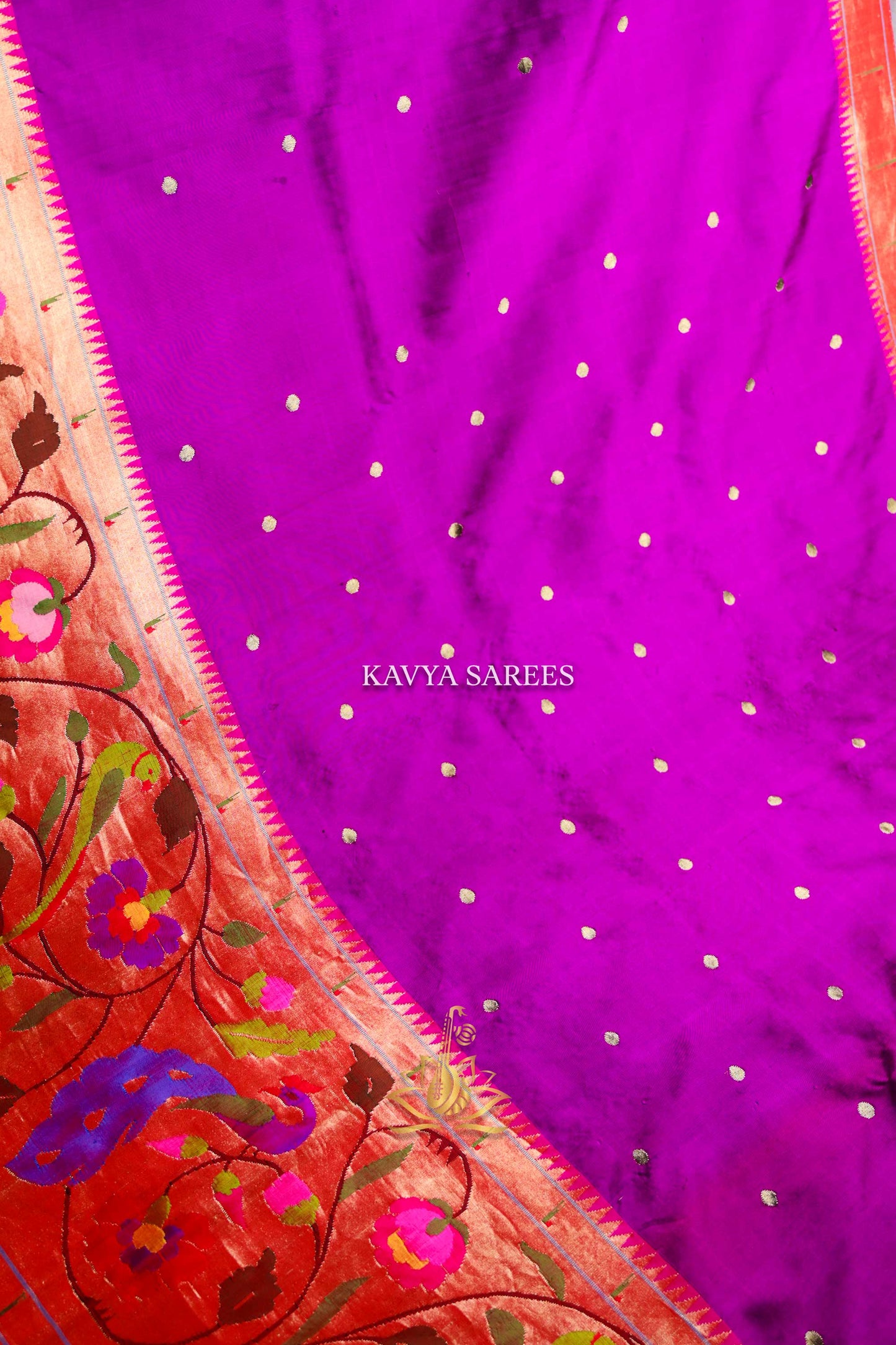 Pure Paithani Silk Saree – Royal Purple with Multicolor Floral Border