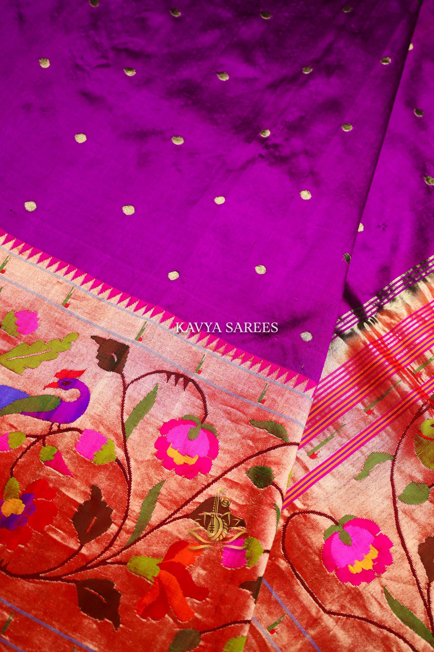 Pure Paithani Silk Saree – Royal Purple with Multicolor Floral Border