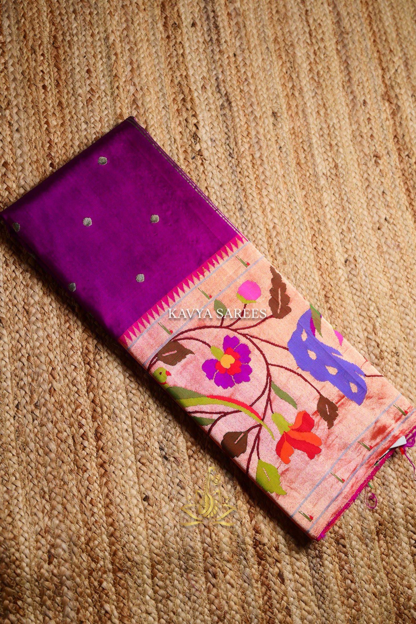 Pure Paithani Silk Saree – Royal Purple with Multicolor Floral Border