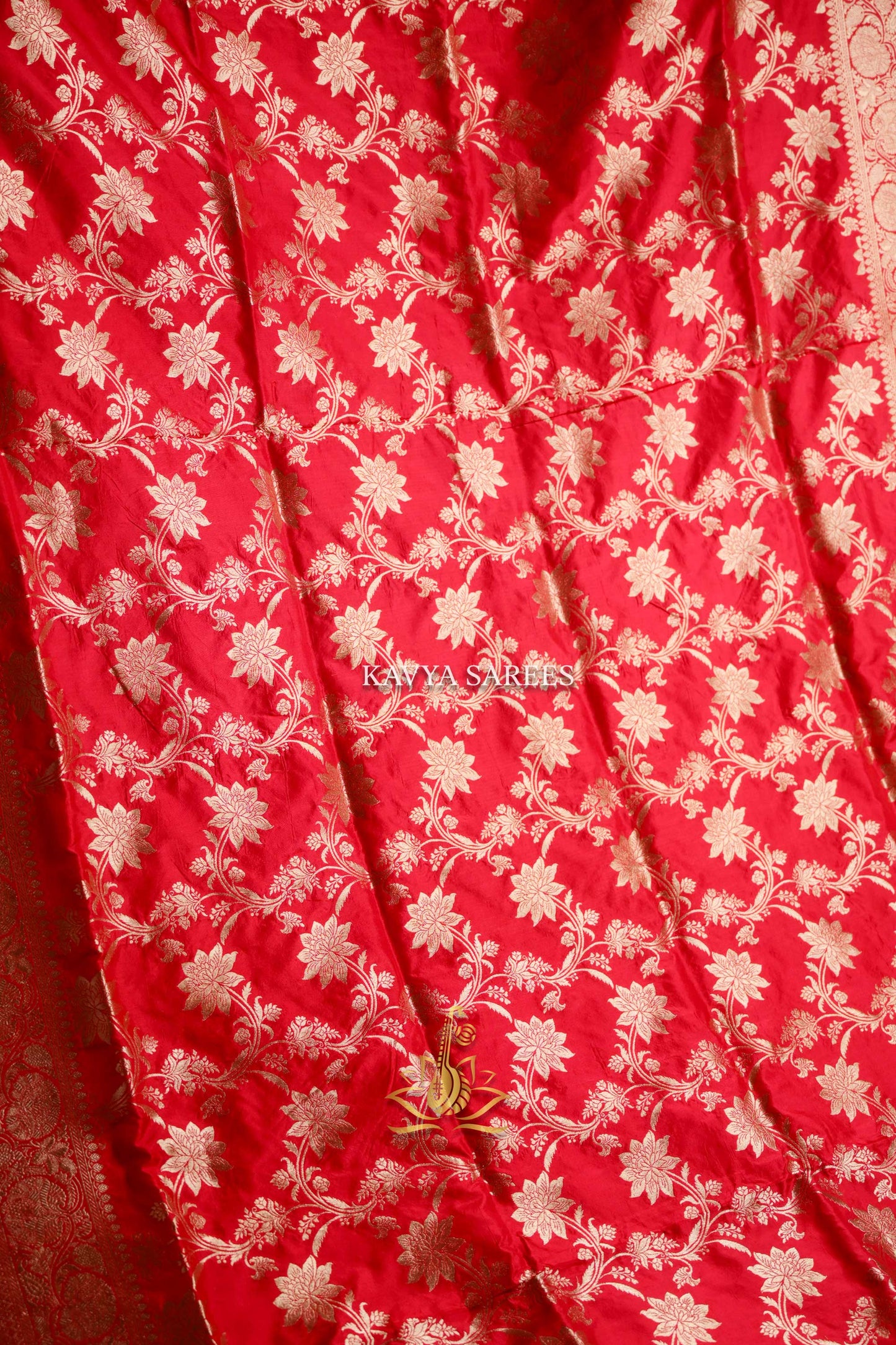 Royal Crimson Banaras Pattu Saree with Antique Gold Zari Floral Weave