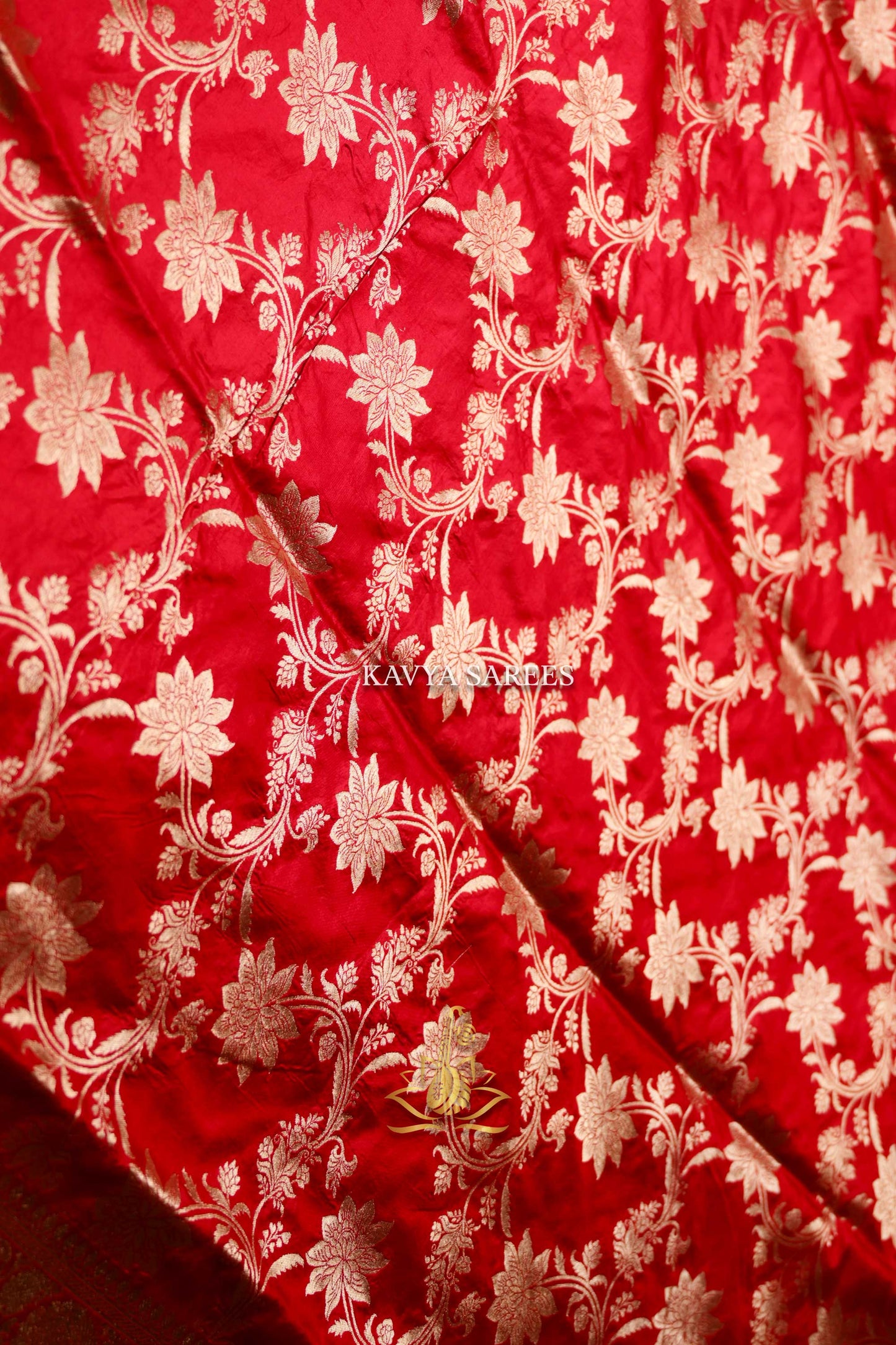 Royal Crimson Banaras Pattu Saree with Antique Gold Zari Floral Weave