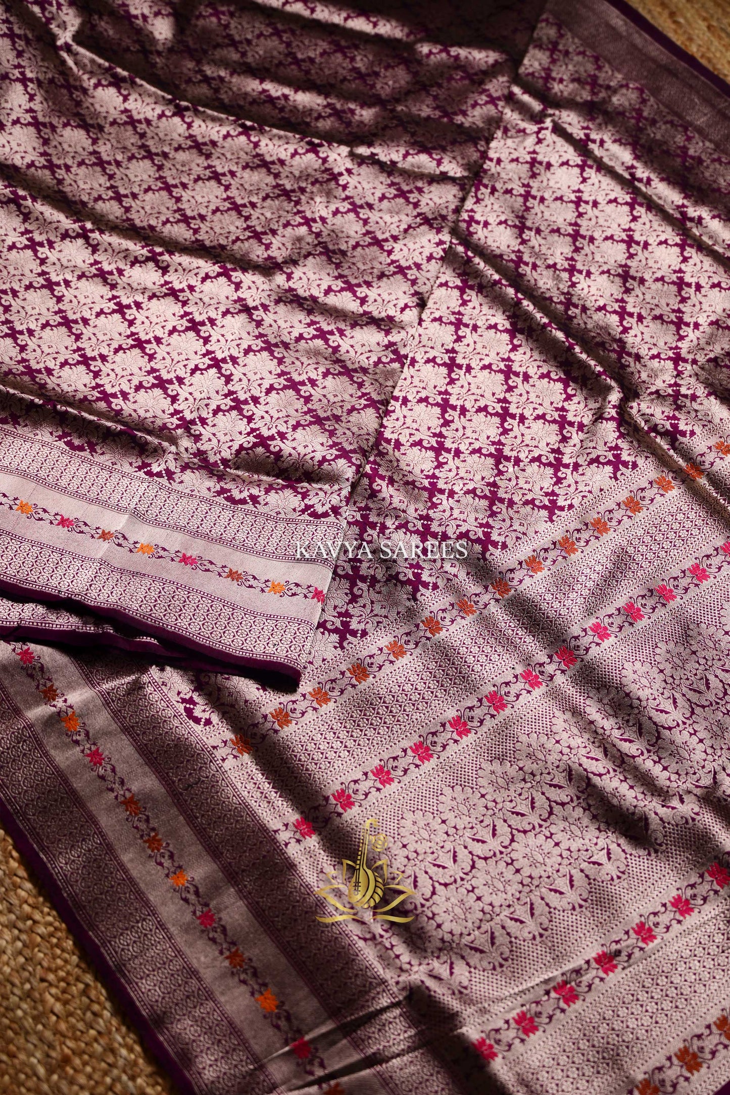 Banaras Pattu Silk Saree – Deep Wine & Silver Zari Elegance