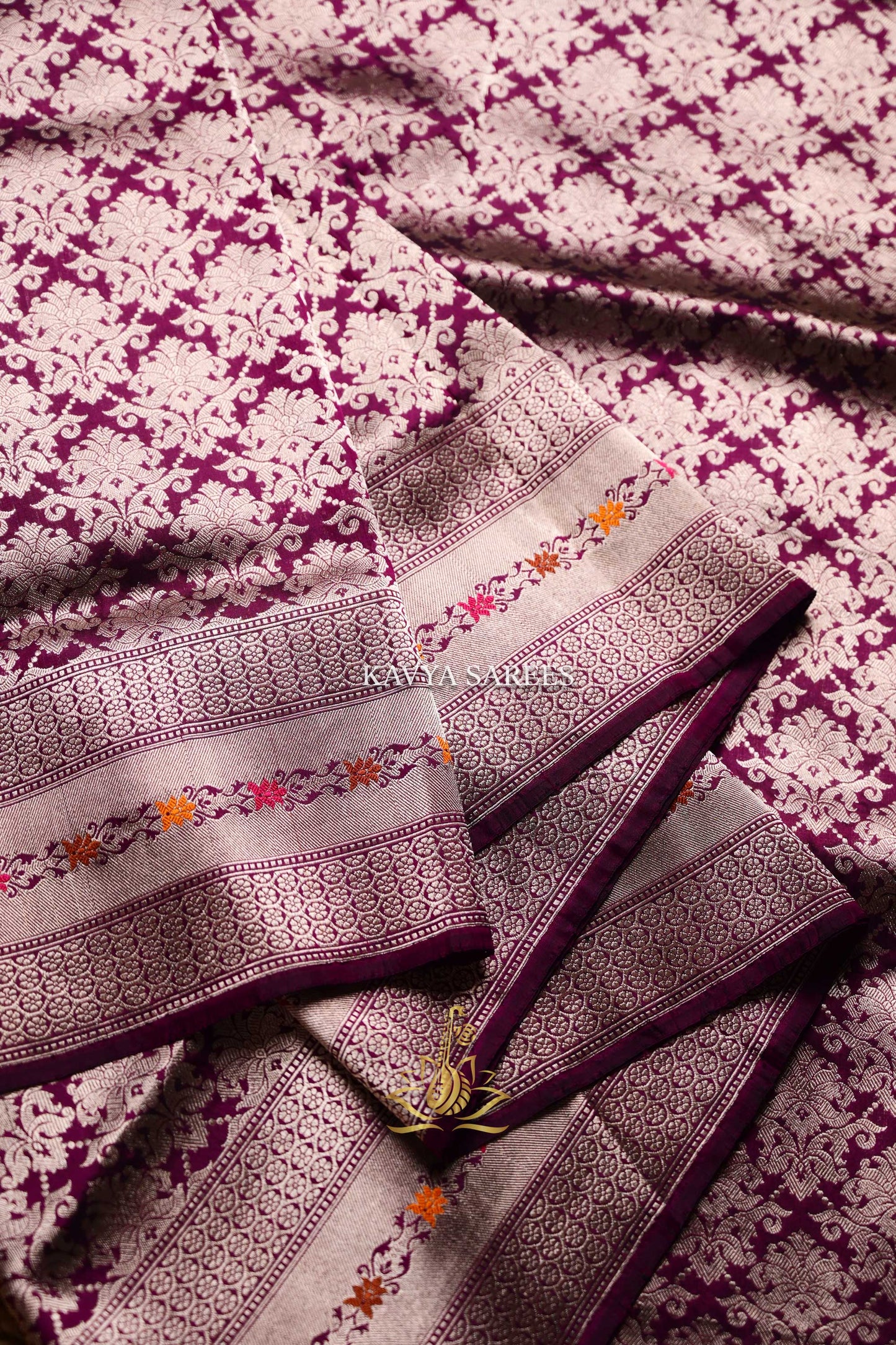 Banaras Pattu Silk Saree – Deep Wine & Silver Zari Elegance