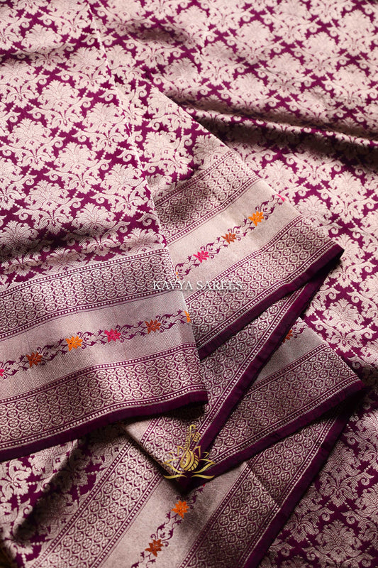 Banaras Pattu Silk Saree – Deep Wine & Silver Zari Elegance