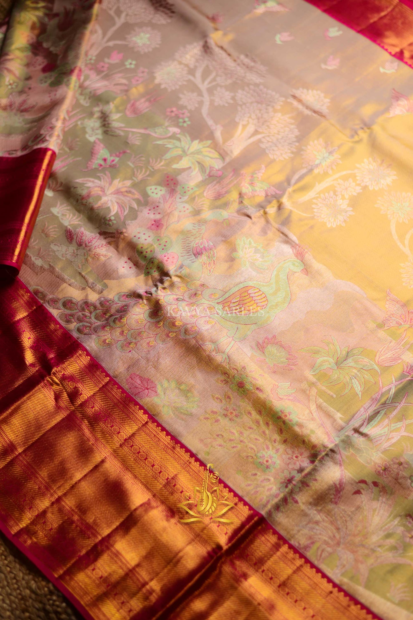Elegant Kanchi Pattu Silk Saree with Artistic Motifs & Rich Zari Border