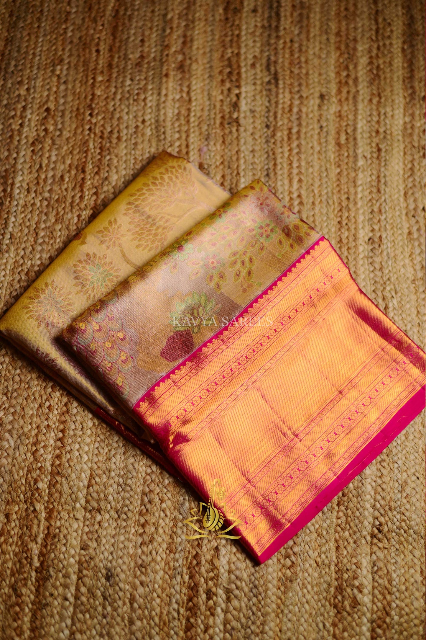 Elegant Kanchi Pattu Silk Saree with Artistic Motifs & Rich Zari Border