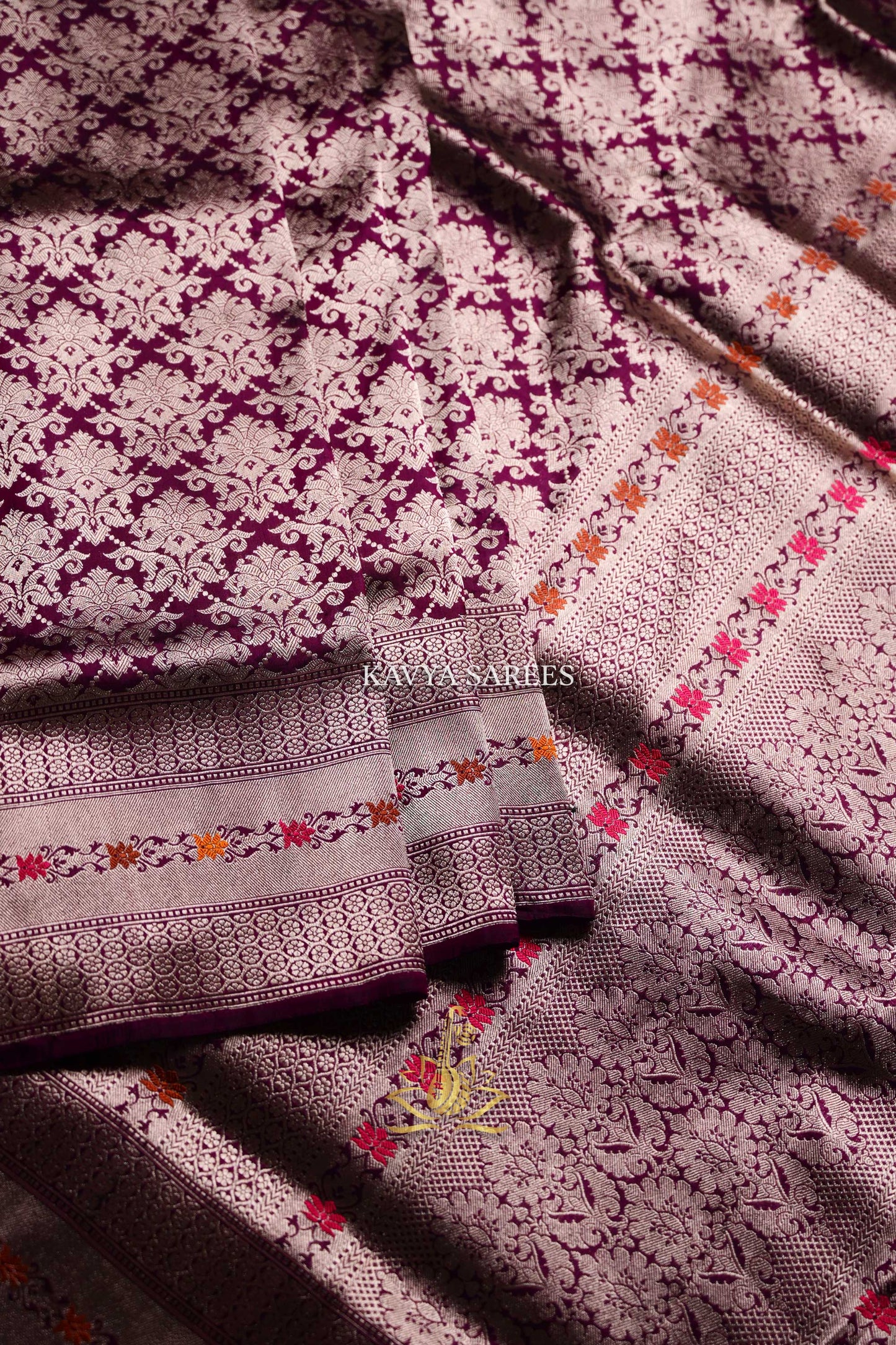 Banaras Pattu Silk Saree – Deep Wine & Silver Zari Elegance