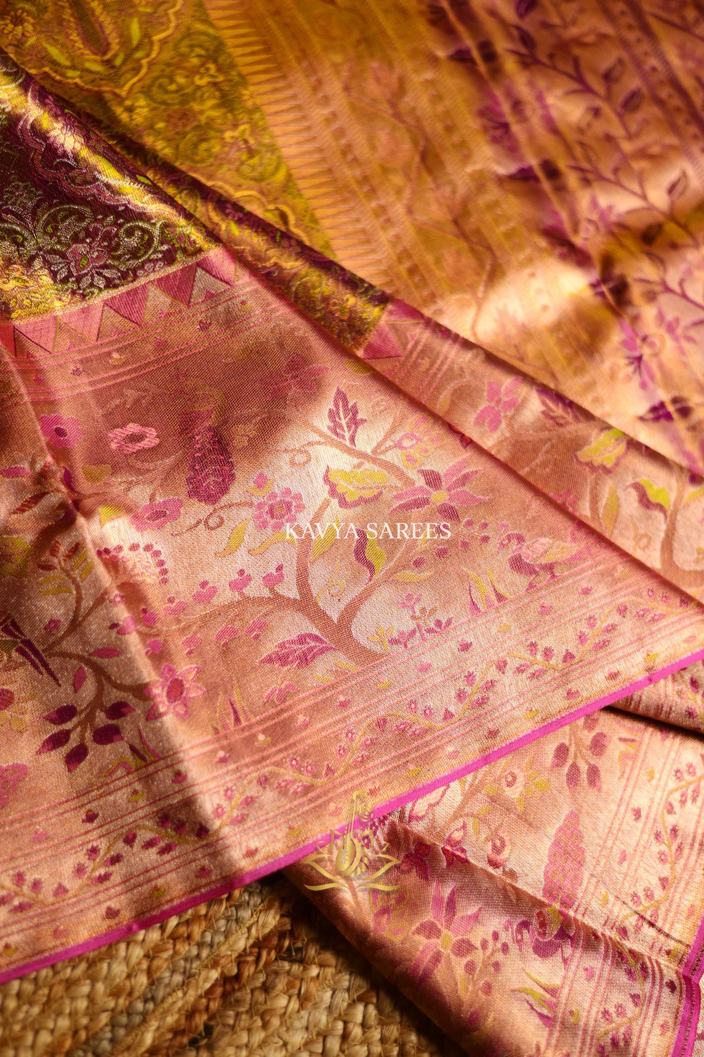 Blush Pink & Antique Gold Bridal Kanchi Pattu Saree with Vintage Floral Zari