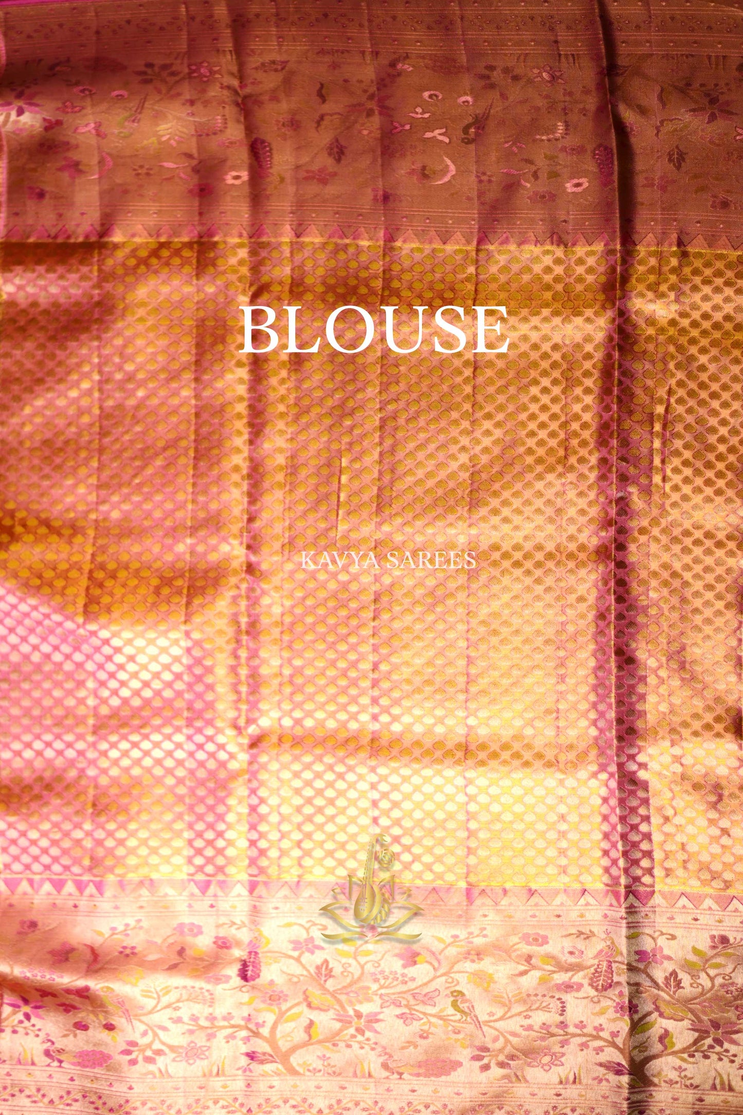 Blush Pink & Antique Gold Bridal Kanchi Pattu Saree with Vintage Floral Zari
