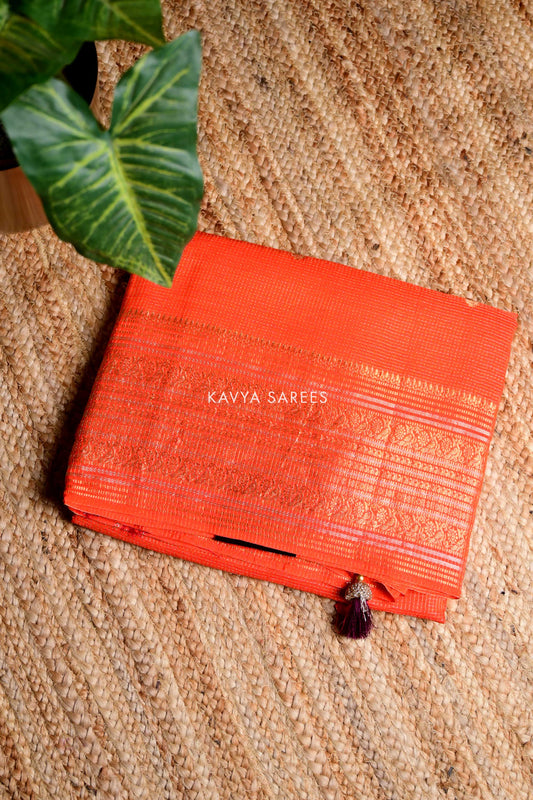 Elegant Coral Orange Vintage Saree