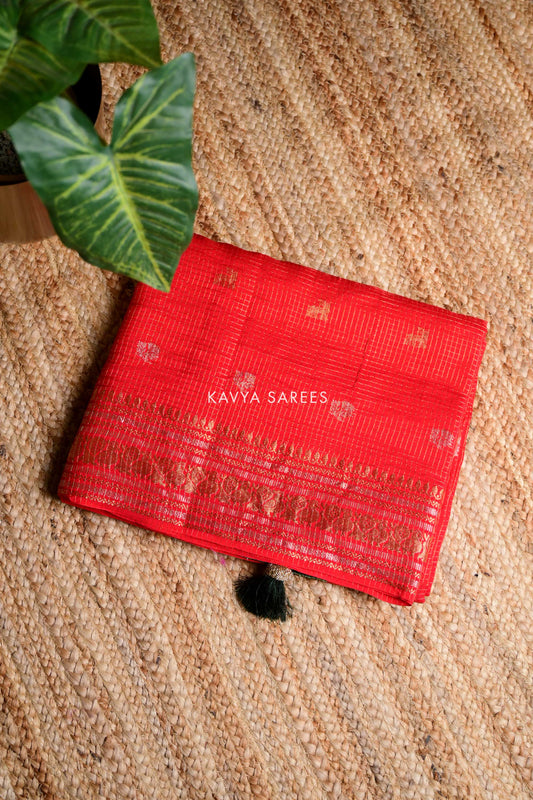 Timeless Red Zari Border Fancy Saree