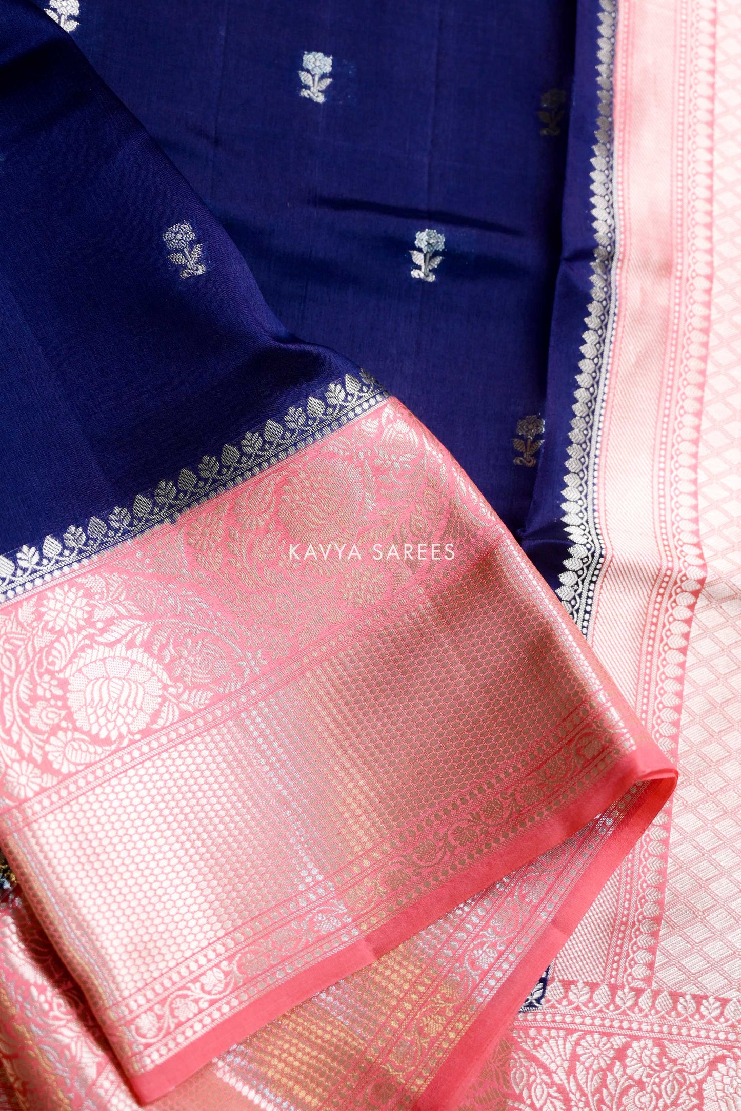 Navy Blue & Baby Pink Mango Silk Saree