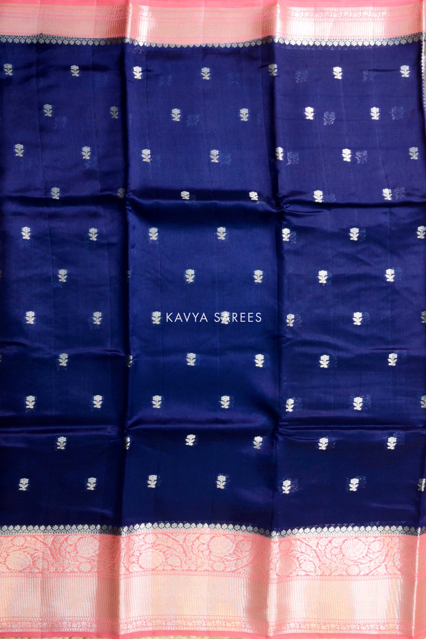 Navy Blue & Baby Pink Mango Silk Saree