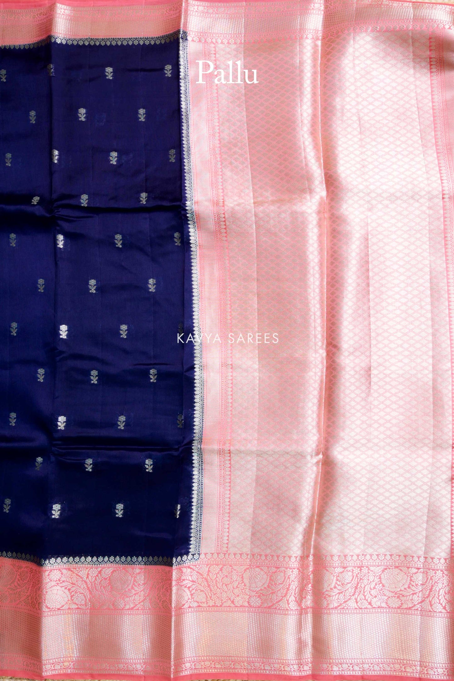 Navy Blue & Baby Pink Mango Silk Saree