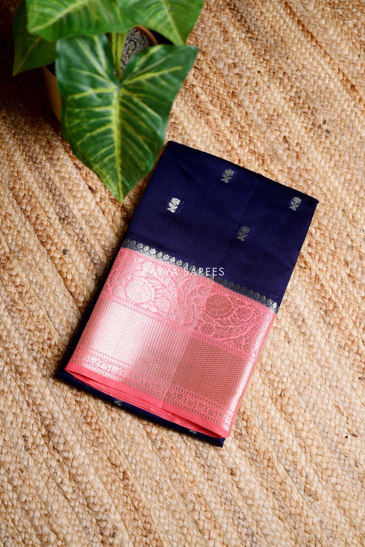 Navy Blue & Baby Pink Mango Silk Saree