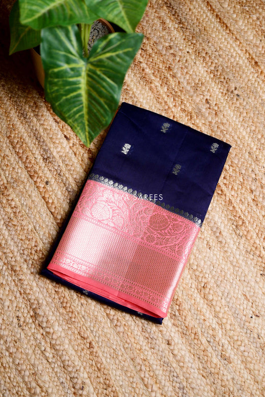 Navy Blue & Baby Pink Mango Silk Saree