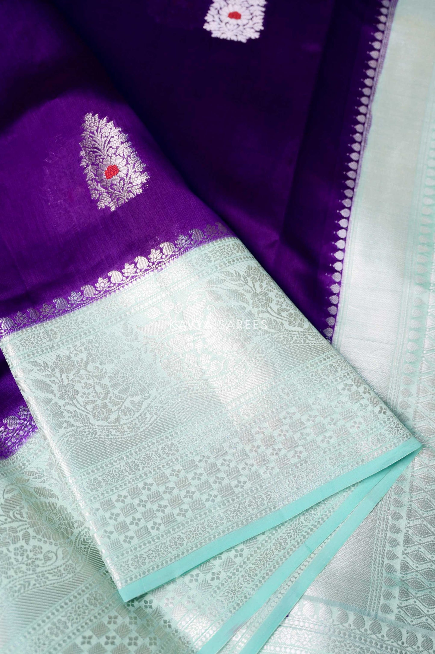 Royal Purple & Mint Green Mango Silk Saree