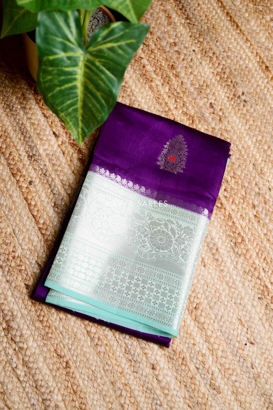 Royal Purple & Mint Green Mango Silk Saree